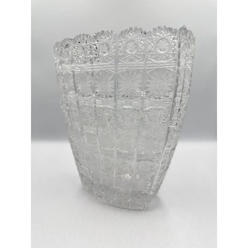 Vintage Bohemia Crystal Handmade and Hand-Cut Large Heavy Vase